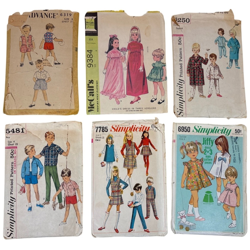 Vintage 1950s 1960s Sewing Patterns Lot of 6 Simplicity McCalls Advance Kids